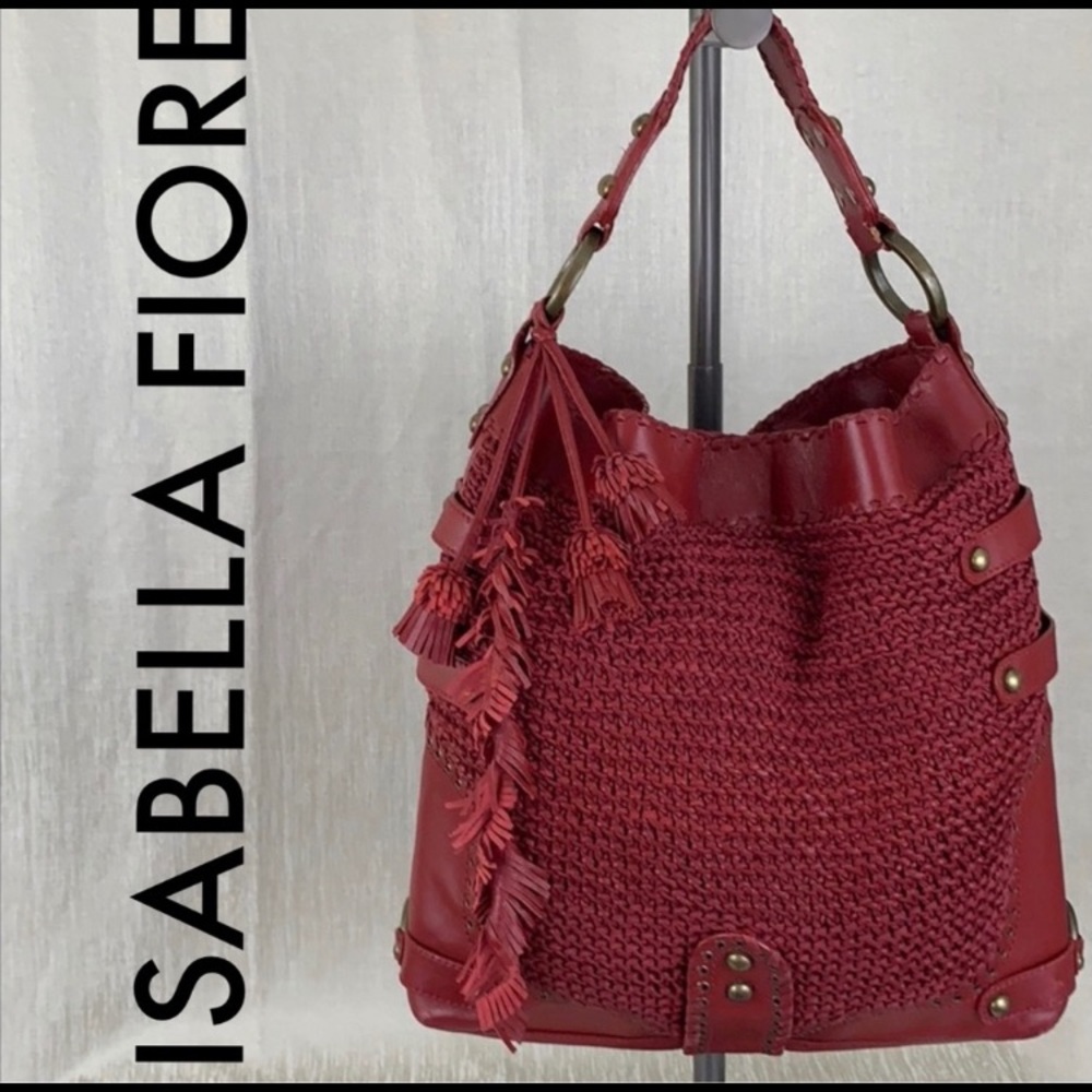 👑 ISABELLA FIORE XLARGE RED LEATHER HOBO 💯AUTH